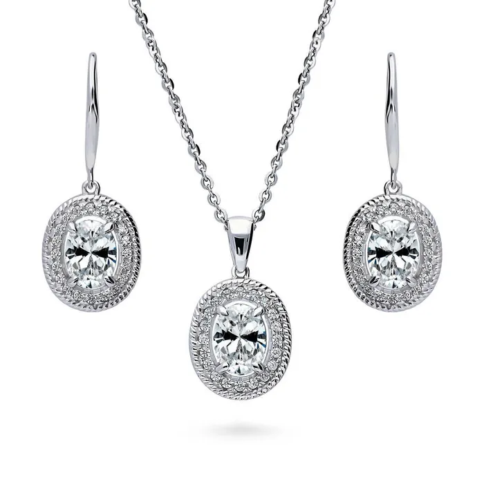 Halo Woven Oval CZ Set in Sterling Silver BERRICLE Rings