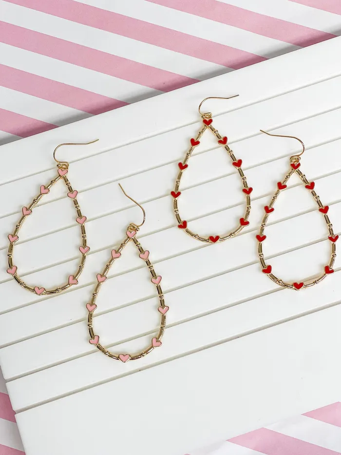 HeartStudded Teardrop Dangle Earrings Pink Prep Obsessed ESS Earrings