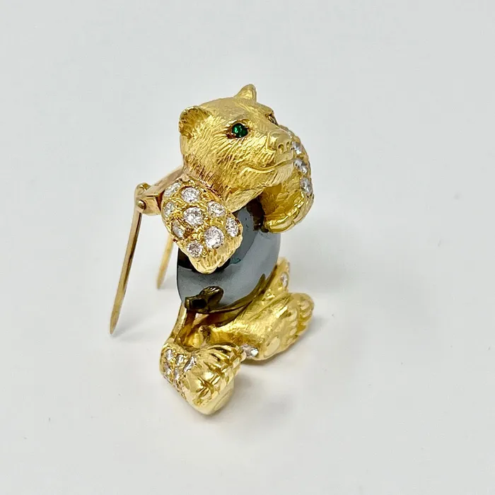 Jewelry PreStyled Sets 18K Gold Teddy Bear Pin with 60 Diamonds and Round Hematite
