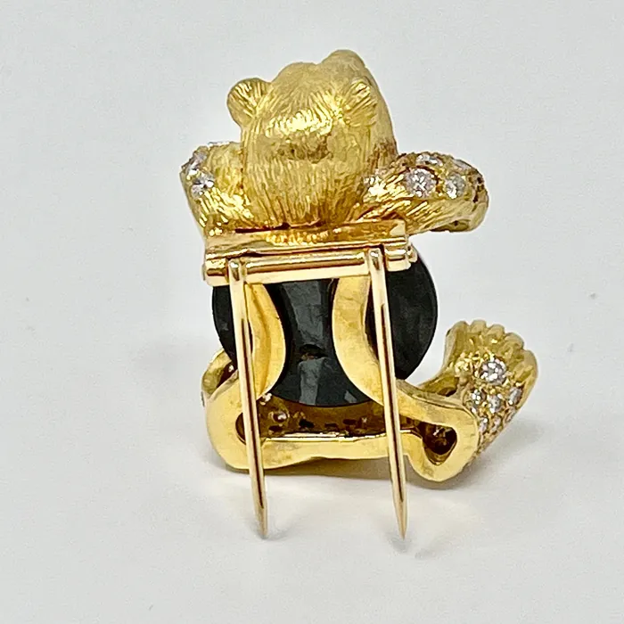 Jewelry PreStyled Sets 18K Gold Teddy Bear Pin with 60 Diamonds and Round Hematite