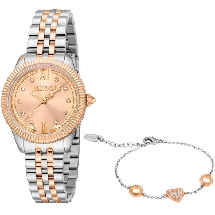 Just Cavalli Bracelets Just Cavalli Lovestruck Ladies Rose Gold Dial Two Tones Watch and Bracelet Set Just Cavalli Bracelets Just Cavalli Lovestruck Ladies Rose Gold Dial Two Tones Watch and Bracelet Set