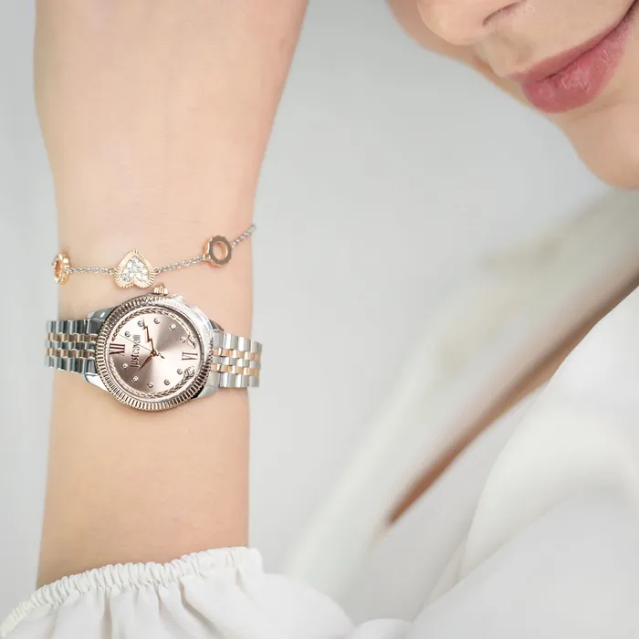 Just Cavalli Bracelets Just Cavalli Lovestruck Ladies Rose Gold Dial Two Tones Watch and Bracelet Set