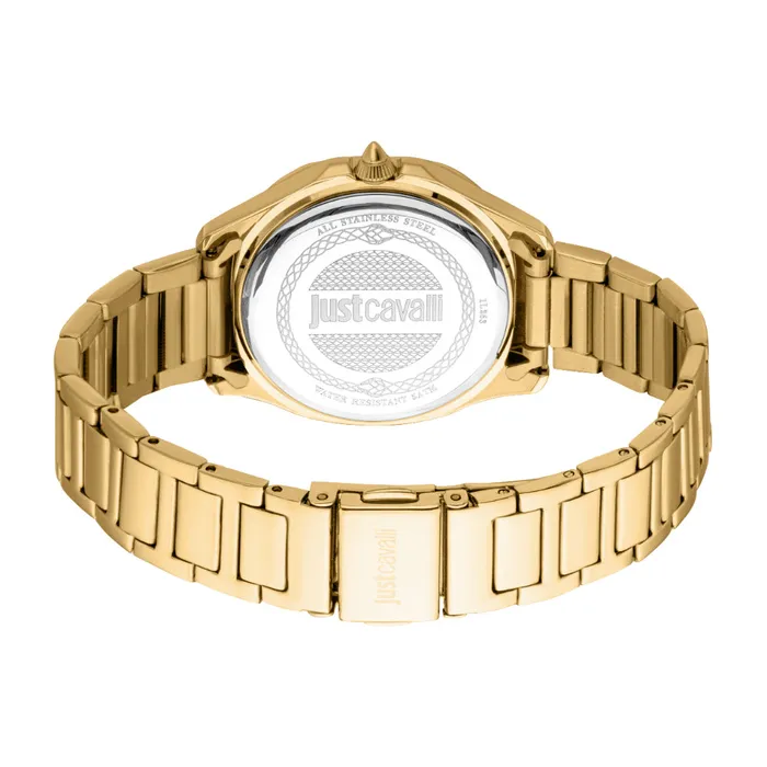Just Cavalli Bracelets Just Cavalli Womens Gold Color Case Watch with Silver Dial and Gold Color Metal Bracelet