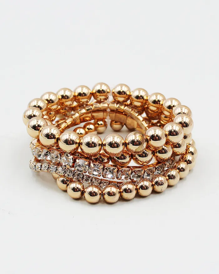 Metal Ball and Rhinestone Stretch Bracelet Set 082922 Bracelets