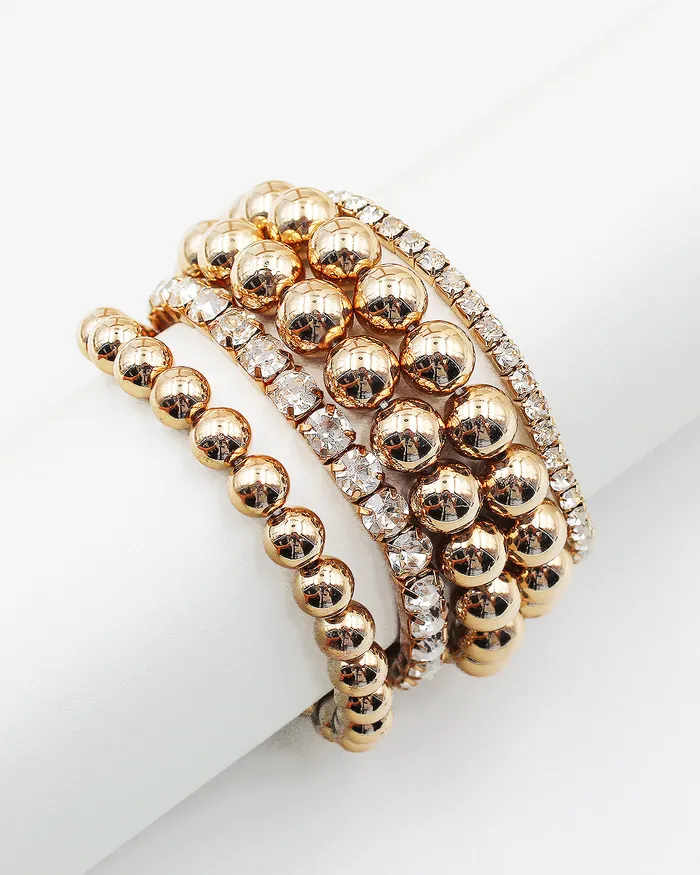 Metal Ball and Rhinestone Stretch Bracelet Set 082922 Bracelets Metal Ball and Rhinestone Stretch Bracelet Set 082922 Bracelets
