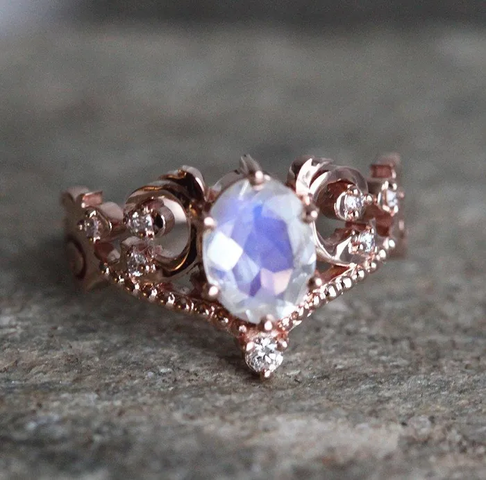 Naira Vintage Rainbow Moonstone Engagement Ring With capucinne Rings