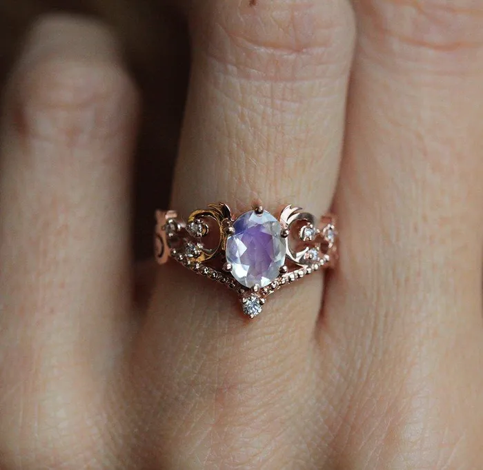 Naira Vintage Rainbow Moonstone Engagement Ring With capucinne Rings
