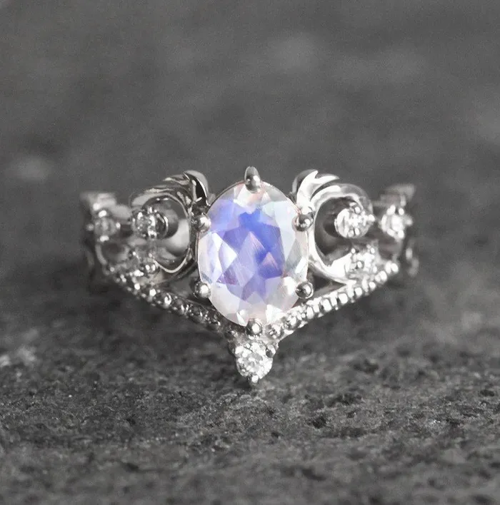 Naira Vintage Rainbow Moonstone Engagement Ring With capucinne Rings