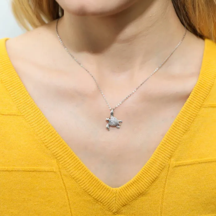 Necklaces BERRICLE Turtle CZ Pendant Necklace in Sterling Silver