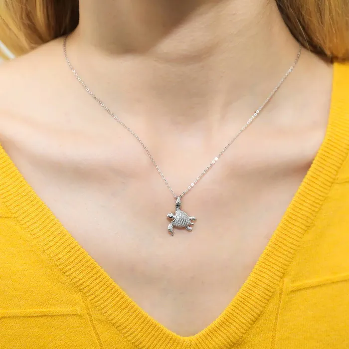 Necklaces BERRICLE Turtle CZ Pendant Necklace in Sterling Silver
