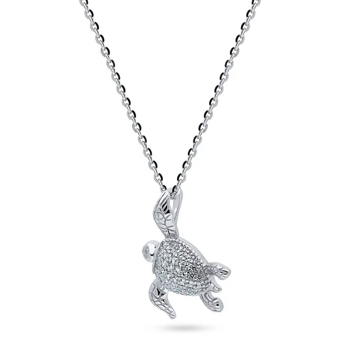 Necklaces BERRICLE Turtle CZ Pendant Necklace in Sterling Silver