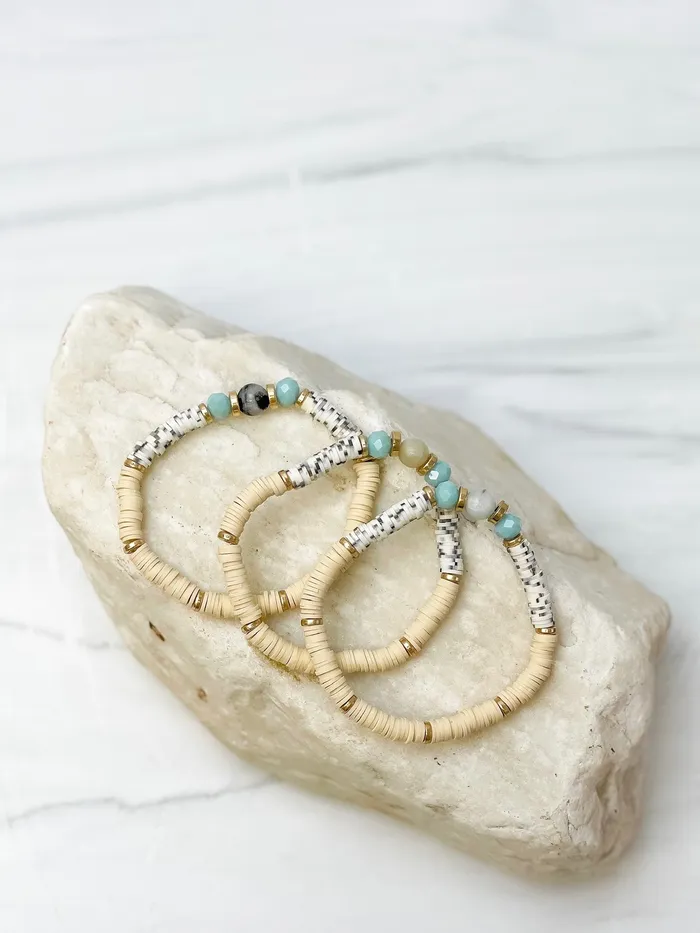 Prep Obsesed JJ Bracelets Spotted Rubber Disc Beaded Stretch Bracelet Stack Mint Prep Obsesed JJ Bracelets Spotted Rubber Disc Beaded Stretch Bracelet Stack Mint