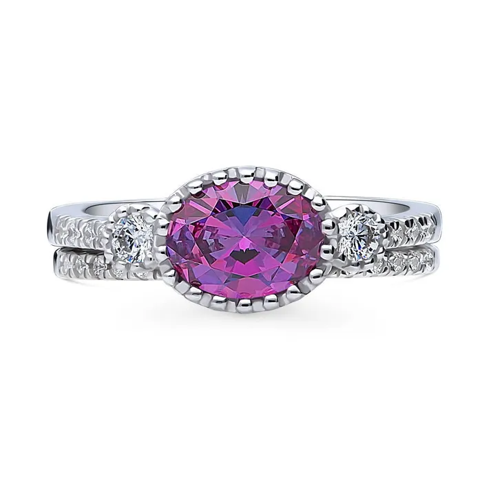 Rings 3Stone 12ct Purple Oval CZ Ring Set in Sterling Silver BERRICLE