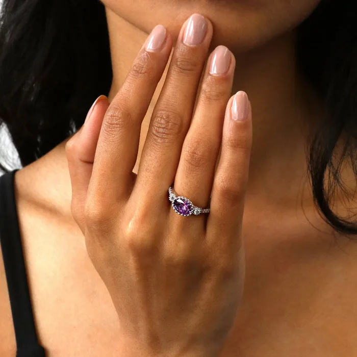 Rings 3Stone 12ct Purple Oval CZ Ring Set in Sterling Silver BERRICLE
