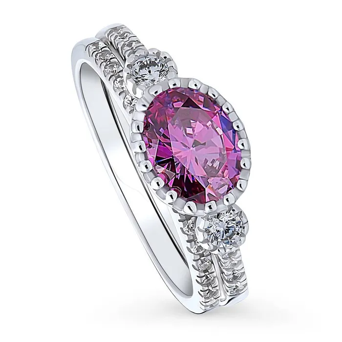 Rings 3Stone 12ct Purple Oval CZ Ring Set in Sterling Silver BERRICLE