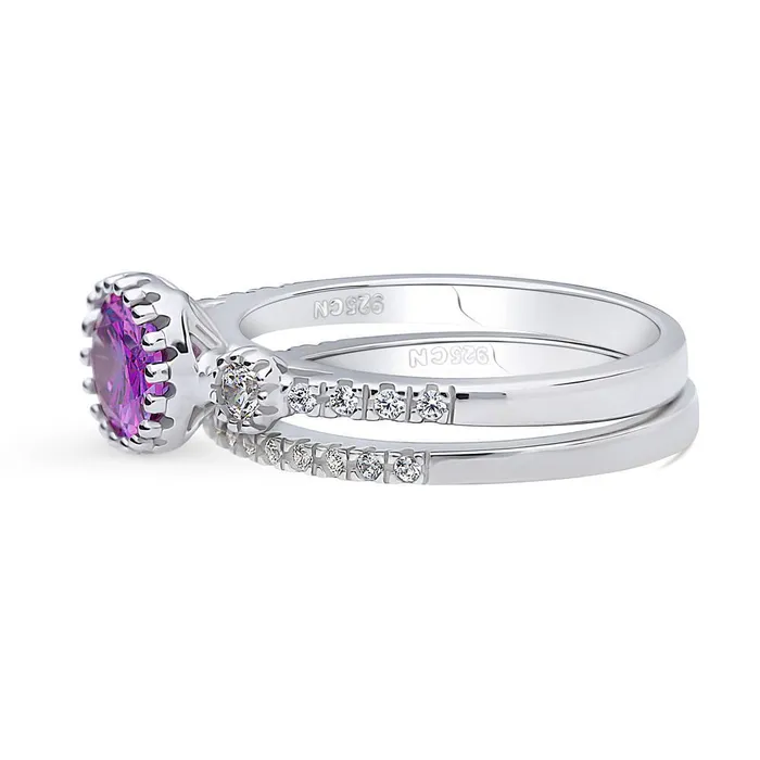 Rings 3Stone 12ct Purple Oval CZ Ring Set in Sterling Silver BERRICLE