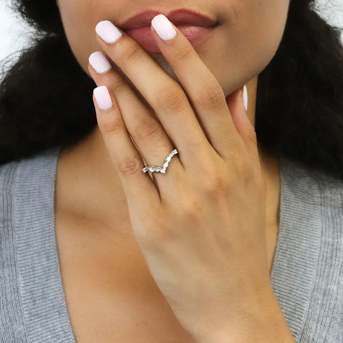 Rings BERRICLE Halo Wishbone Pink Oval CZ Ring Set in Sterling Silver