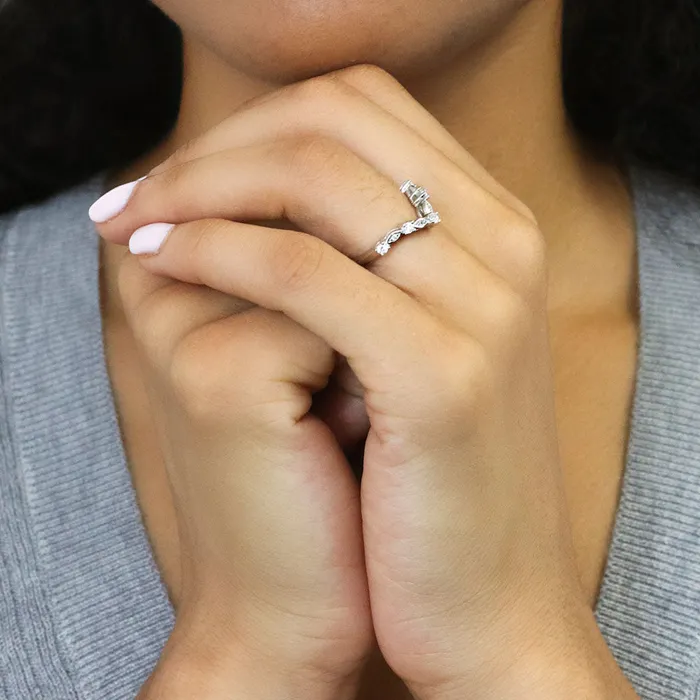Rings BERRICLE Halo Wishbone Pink Oval CZ Ring Set in Sterling Silver