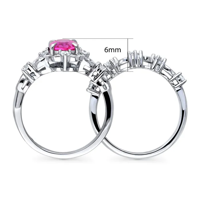 Rings BERRICLE Halo Wishbone Pink Oval CZ Ring Set in Sterling Silver