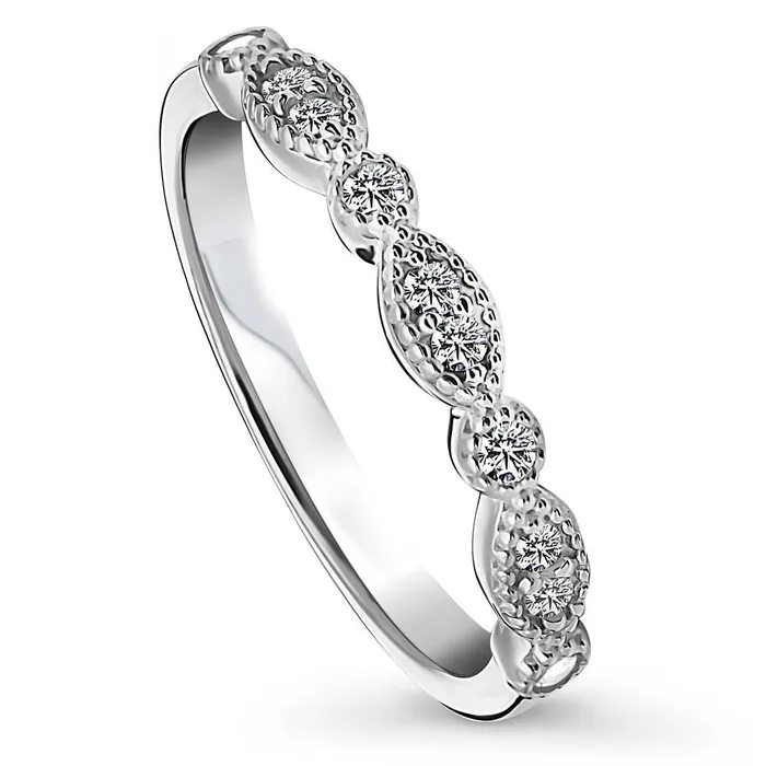 Rings BERRICLE Milgrain Art Deco Crown Set CZ Eternity Ring in Sterling Silver
