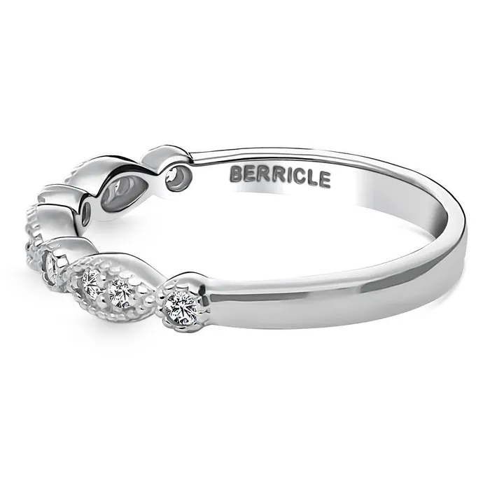Rings BERRICLE Milgrain Art Deco Crown Set CZ Eternity Ring in Sterling Silver