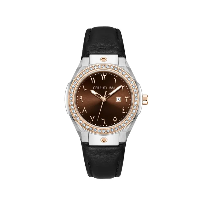 Rings Cerruti Cerruti 1881 Ruscello Ladies Brown Dial TwoTone Watch with Arabic Numerals