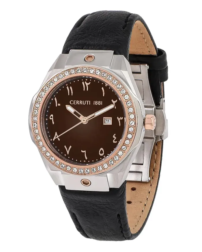 Rings Cerruti Cerruti 1881 Ruscello Ladies Brown Dial TwoTone Watch with Arabic Numerals