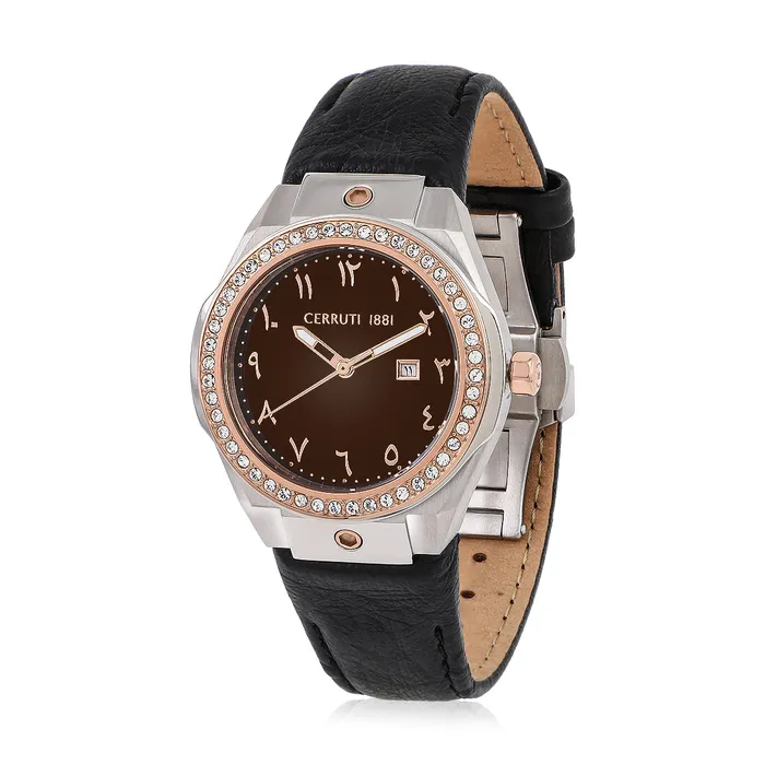 Rings Cerruti Cerruti 1881 Ruscello Ladies Brown Dial TwoTone Watch with Arabic Numerals