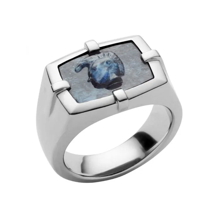 Rings Diesel Diesel Mens Ring Stainless Steel With African Blue Stone Logo Size 9