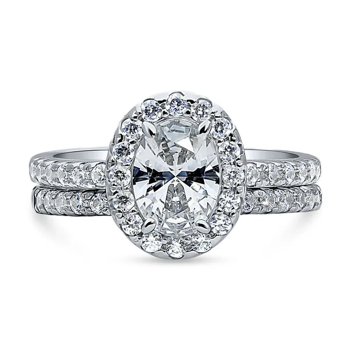 Rings Halo Oval CZ Ring Set in Sterling Silver BERRICLE