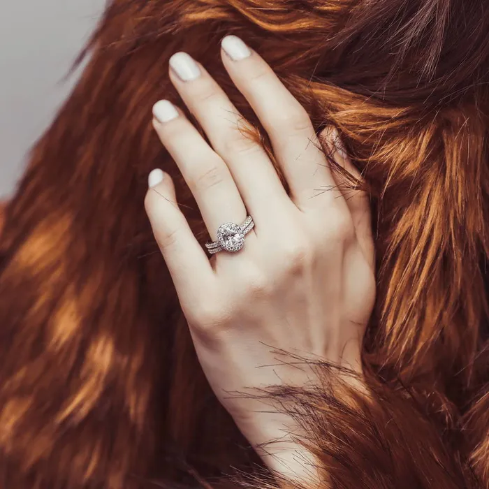 Rings Halo Oval CZ Ring Set in Sterling Silver BERRICLE