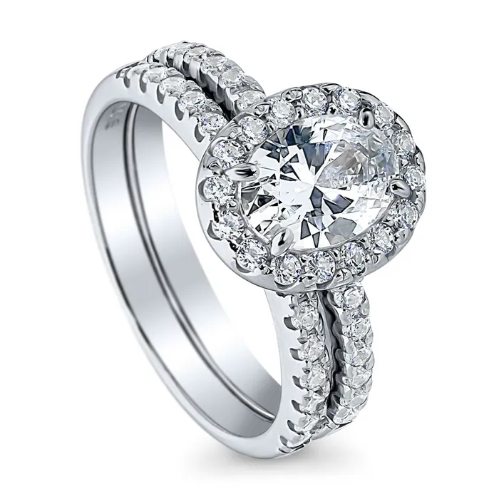 Rings Halo Oval CZ Ring Set in Sterling Silver BERRICLE