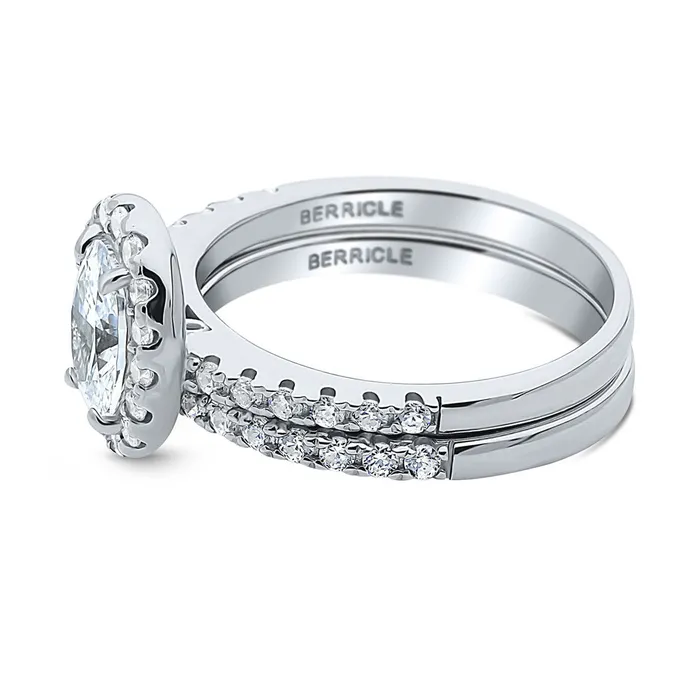 Rings Halo Oval CZ Ring Set in Sterling Silver BERRICLE