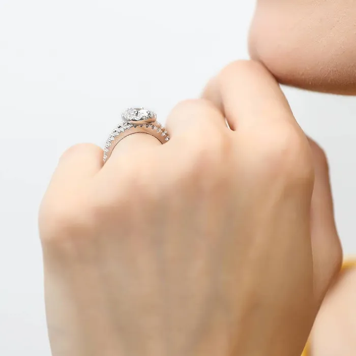 Rings Halo Oval CZ Ring Set in Sterling Silver BERRICLE