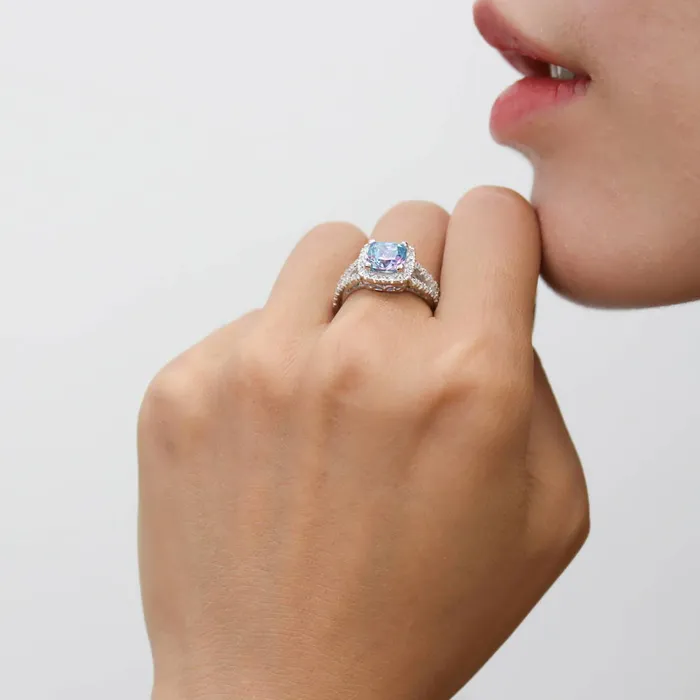 Rings Halo Purple Aqua Cushion CZ Split Shank Ring in Sterling Silver BERRICLE