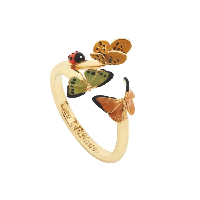 Rings Les Nereides Les Nereides Colourful butterfly and enameled ladybird adjustable Ring Rings Les Nereides Les Nereides Colourful butterfly and enameled ladybird adjustable Ring