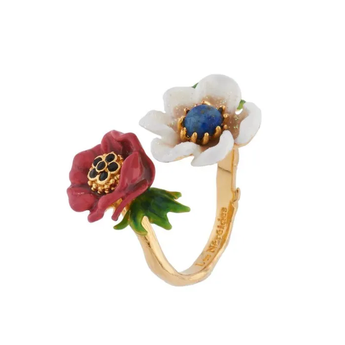 Rings Les Nereides Les NereidesRed And White Flowers Adjustable RingOne Size