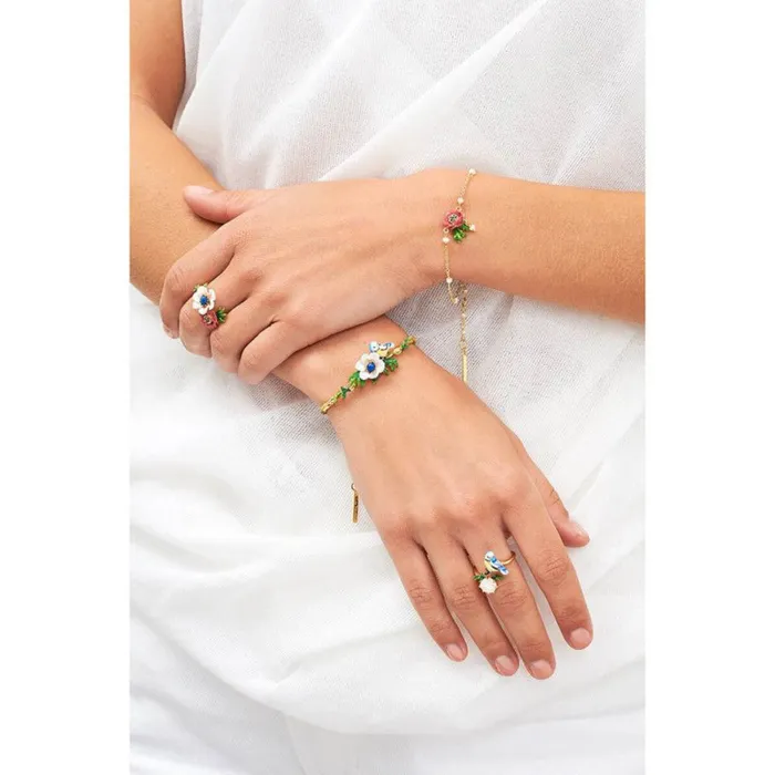Rings Les Nereides Les NereidesRed And White Flowers Adjustable RingOne Size