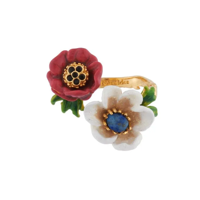 Rings Les Nereides Les NereidesRed And White Flowers Adjustable RingOne Size
