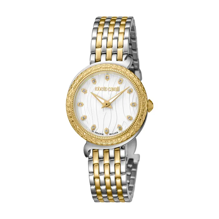 Roberto Cavalli Bracelets Roberto Cavalli Ladies Watch 2 Tone Metal Bracelet Case White Dial With Diamond Roberto Cavalli Bracelets Roberto Cavalli Ladies Watch 2 Tone Metal Bracelet Case White Dial With Diamond