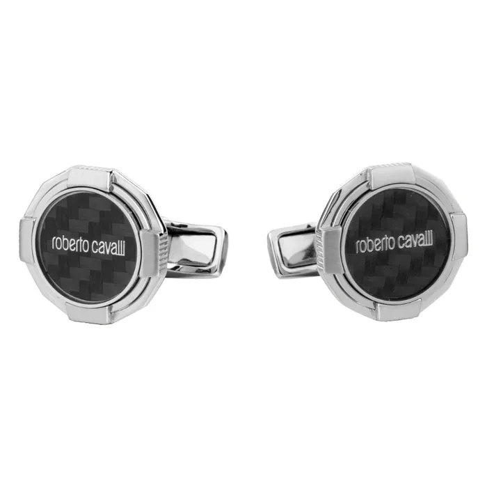 Roberto Cavalli Silver Color Cufflinks with Carbon Fiber Roberto Cavalli Rings Roberto Cavalli Silver Color Cufflinks with Carbon Fiber Roberto Cavalli Rings