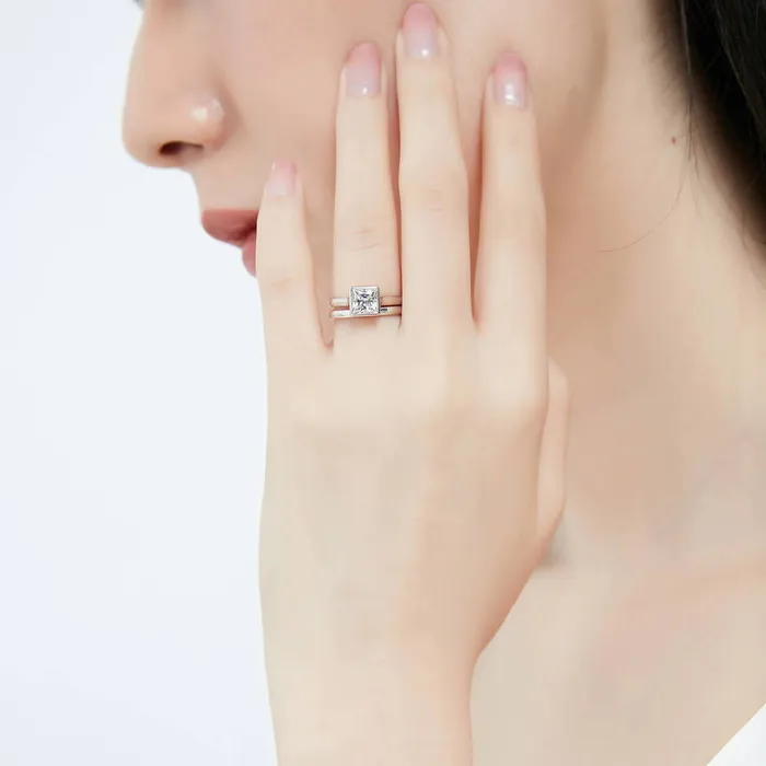 Solitaire 12ct Bezel Princess CZ Ring Set in Sterling Silver BERRICLE Rings