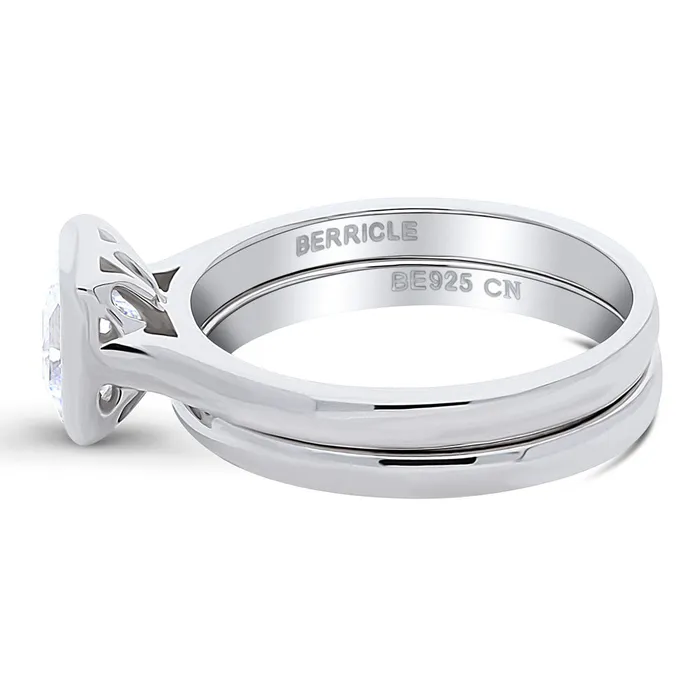 Solitaire 12ct Bezel Princess CZ Ring Set in Sterling Silver BERRICLE Rings