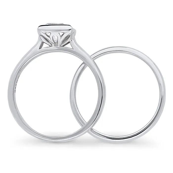 Solitaire 12ct Bezel Princess CZ Ring Set in Sterling Silver BERRICLE Rings
