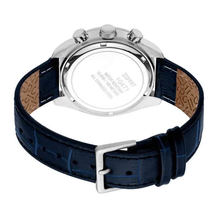 Watches Esprit Esprit Porter Gents Chronograph blue Dial Blue Leather Strap Watch