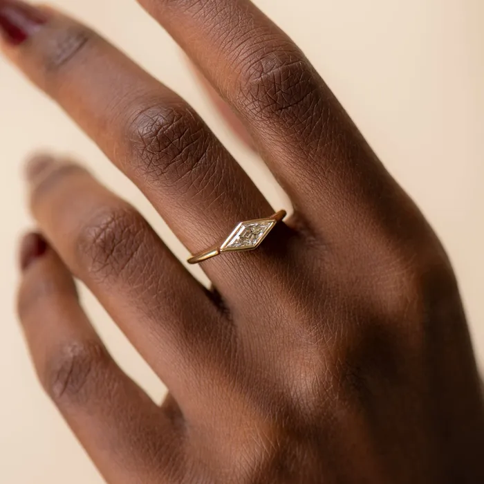 ARTEMER Rings Lozenge Cut Diamond Engagement Ring with a Golden Bezel ARTEMER Rings Lozenge Cut Diamond Engagement Ring with a Golden Bezel