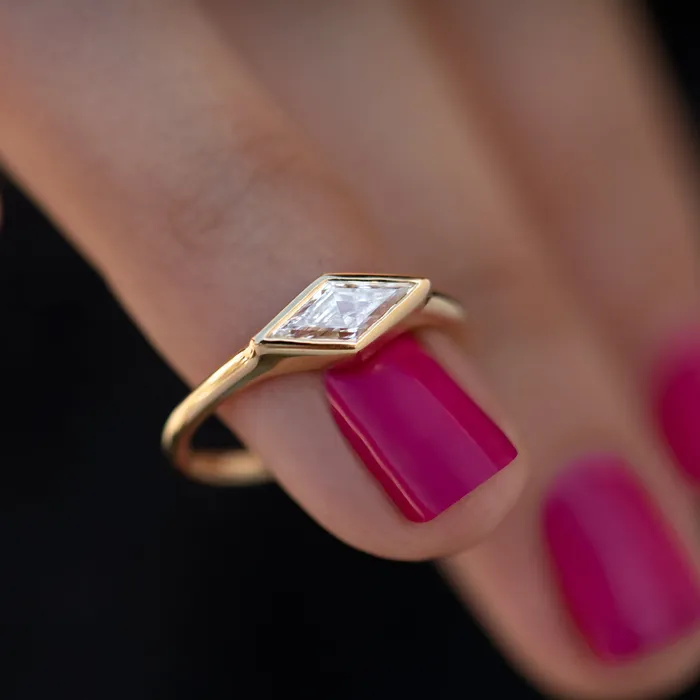 ARTEMER Rings Lozenge Cut Diamond Engagement Ring with a Golden Bezel ARTEMER Rings Lozenge Cut Diamond Engagement Ring with a Golden Bezel