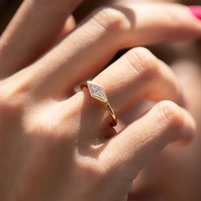 ARTEMER Rings Lozenge Cut Diamond Engagement Ring with a Golden Bezel ARTEMER Rings Lozenge Cut Diamond Engagement Ring with a Golden Bezel
