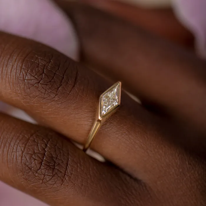 ARTEMER Rings Lozenge Cut Diamond Engagement Ring with a Golden Bezel ARTEMER Rings Lozenge Cut Diamond Engagement Ring with a Golden Bezel