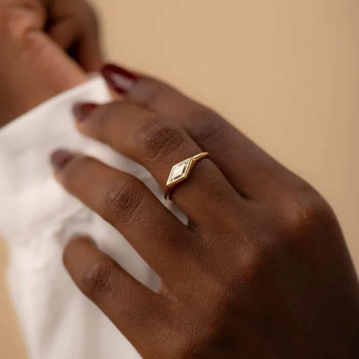 ARTEMER Rings Lozenge Cut Diamond Engagement Ring with a Golden Bezel ARTEMER Rings Lozenge Cut Diamond Engagement Ring with a Golden Bezel